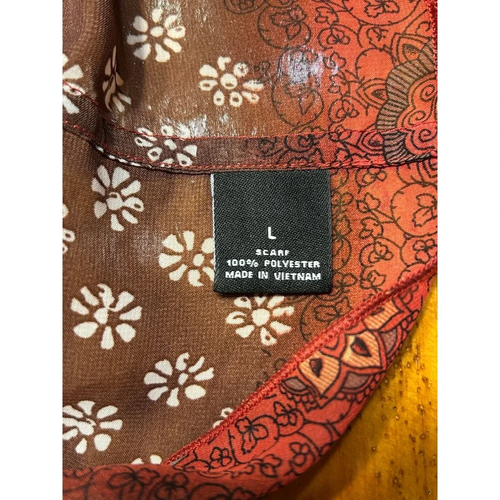 Boho Chic Paisley Floral Infinity Scarf Rust Orange Brown Multi Print Sheer Loop